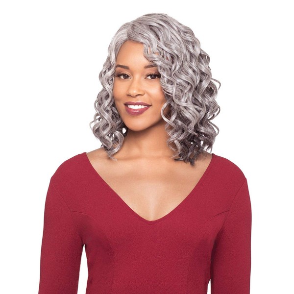 Lisa Wig Color F1B/30 - Foxy Silver Wigs 12" Long Loose Curly Hand Stitched Synthetic African American Lightweight Average Cap