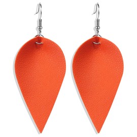CHUNYANAN Boho Elegant Lightweight Black Genuine Real Leather Geometric Dangle Drop Earrings for Women Petal Leaf Feather Teardrop Earrings Jewelry Gift (Orange Leather Earring)