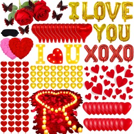 fulasiteu 6347pcs Romantic Rose Petals & Candles Set - 'I LOVE YOU' Letters, 6000 Rose Petals, 48 Heart Candles, Balloons & Decorations for Anniversary, Valentine's Day, Proposal