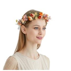 Love Sweety Bridal Rose Flower Crown Wreath Floral Headband for Wedding (A-Light Orange)