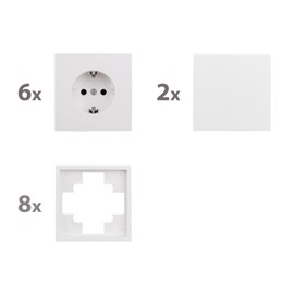 MC POWER - Socket and Switch Set | SHALLOW | Beginners | 16 Pieces, Clamp Connection, White, Matt
