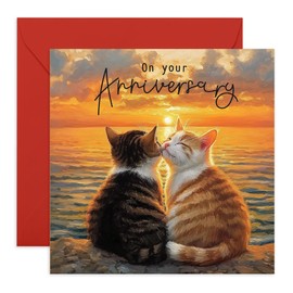 On Your Anniversary Card - Romantic Cats at Sunset Design -For Them, Sis, Bro, Other Couples, Friends, or Special Loved Ones - Celebrate Love and Milestones - Blank Inside