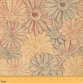 Feelyou Daisy Upholstery Fabric, Botanical Floral Blossom Flowers Pattern Decorative Fabric for Upholstery & DIY, Outdoor, 3 Yards, Orange