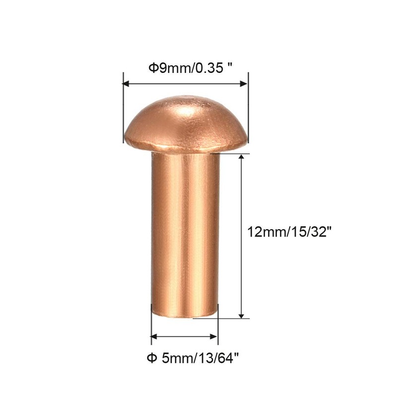 sourcing map 50 Pieces 13/64" x 15/32" Copper Round Head