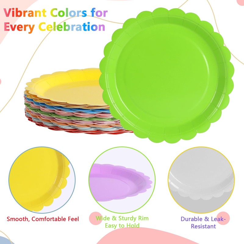 ZblPyro 120pcs Rainbow Party Plates Cups and Napkins for 40