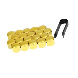 REPAIROCK 20pcs 21mm Universal Gold Tone Plastic Car Wheel Nut Lug Hub Screw Rim Bolt Covers Dust Protection Caps with Removal Tool Clip Auto Replacement Parts