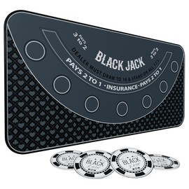 iEsstros Blackjack Mat 70" x 35" Blackjack Table Top Mat 21 Black Jack Mat for Casino Table Rubber Poker Mat with Storage Bag 6 Coasters for Casino Games -Black