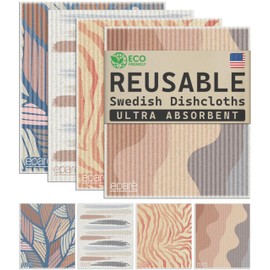Eparé 8 Pack Absorbent Swedish Dish Cloths - Reusable Kitchen Towels - Cellulose and Cotton - Multi-colored - 7.7 x 6.7 Inches