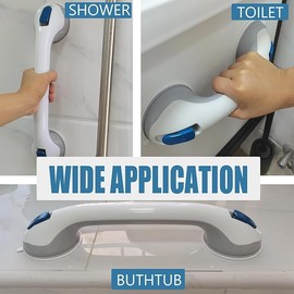 2 Packs Shower Grab Bar Suction Cup for Bathroom and Showers 12 inch Shower Safety Hand Rail,No Drill Balance Bar for Bathroom,Suitable for Seniors,Elderly,Handicap (1, white)