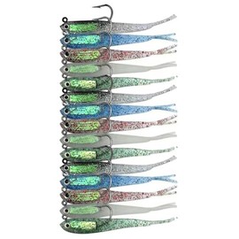 FOLANDO 15 PCS Fishing lures Soft Bait Set, Pre-Rigged Jigs Head Fishing Spoon Sea Fishing Lures Jig Head Soft Fishing Lures Kits