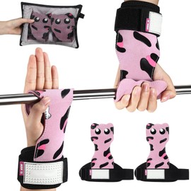 Silipull Lifting Wrist Straps Weight Lifting Grips with Cushion Wrist Loop Gym Workout Straps Double Layer Leather with Storage Pouch for Women and Men Deadlift Powerlifting Pull Up(Pink)