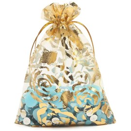 LOAVER 100PCS Organza Drawstring Gift Bags,4.7x3.54 Inch Gold Rose Jewelry Sheer Pouch for Wedding Baby Shower Party Favor