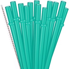 Dakoufish 12 Piece 13 Inch Reusable Plastic Thick Drinking Straws BPA Free Mason Jar Straws Plain Color (13inch,Teal)