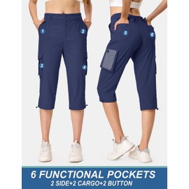 TACVASEN Women Hiking Capri Pants Lightweight Stretch Cargo Capris with Pockets Water Resistant Travel Golf Navy Blue XL