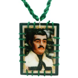 Rosarios Y Mas Jesus Malverde Reversible Green Necklace Rope Wood Handmade NEW