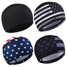 4Pcs Men Cooling Skull Cap Helmet Liner, Sweat Wicking Beanie Head Wrap Bicycle Hard Hat Motorcycle Football Cycling Running Hats Caps Women