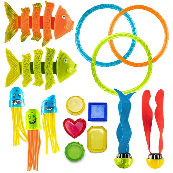 Prextex 15 Piece Diving Toy Set Summer Fun Underwater Sinking Swimming Pool Toy for Kids