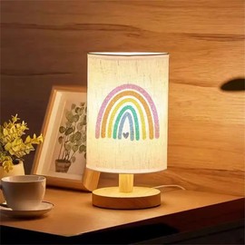 KADAFAGO Rainbow Print Atmosphere Bedside Lamp LED Table Light with Fabric Linen Shade Colorful Desk Lamp for Kids Room, Living Room, College Dorm, Home, Office