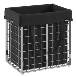 SONGMICS Laundry Hamper, 11 Gal. (50L) Laundry Basket, Collapsible Clothes Hamper, Removable and Washable Liner, Metal Wire Frame, for Bedroom Bathroom, Silver and Classic Black ULCB150B01