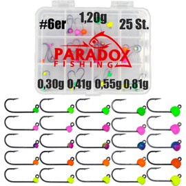 Paradox Fishing Tungsten Jig Hooks Set I 25 Pieces 0.3 g 1.2 g Each 5 Pieces #6 I Trout Hook Rubber Bait Hooks Spoons Trout Bait