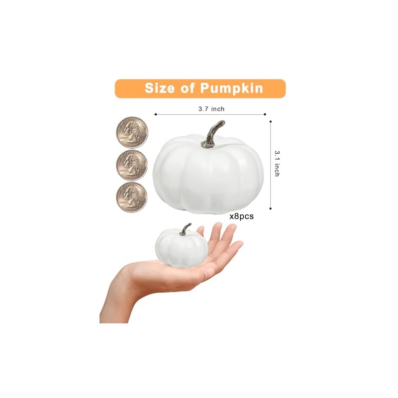 4 Inch Small White Pumpkins for Decorating - 8PCS Small