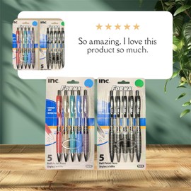 INC FORMA Retractable Ballpoint Pens - Black and Blue Ink, 1.0 mm Tip, Assorted Barrel Colors, Pack of 5”