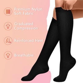 3 Pairs Compression Socks for Women Men, Calf Support Pressure Stockings, 15-20 mmHg Sports Sock for Flying Travel Yoga Nurses Running