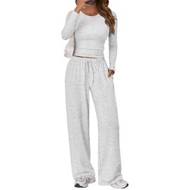 Trendy Queen Womens 2 Piece Matching Lounge Sweat Sets 2025 Early Fall Fashion Y2K Teen Workout Gym Clothes Wide Leg Pants Crop Top Airport Travel Outfits Casual Sweatsuit Winter Essential Clothing