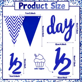 Spakon Set Pancartas de Cumpleaños con Purpurina para Bebé de 6 Meses Happy 1/2 Birthday Banner Decoración para Tarta de Medio Año Pancarta de Bandera Triangular Sombrero de Corona Pajarita (Azul)