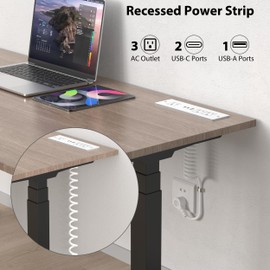 Furniture Drawer Outlet, Recessed Power Strip with (3) PD 20W USB Ports Fast Charging & (3) 15 Amp AC Outlets, (14 AWG) 5 FT White Spring Cord