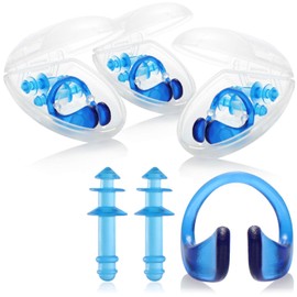 com-four® Set of 4 with Nose Clip and Ear Plugs for Swimmers, Nose Clip and Ear Protection, Swimming Nose Clip for Children and Adults (Nose Clip + Ear Plugs 4x)