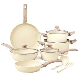 Kitchen Academy Pots and Pans Set Non Stick - 12 Piece Induction Kitchen Cookware Sets, Blue Granite Nonstick Cooking Pans Set