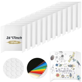 PSHVYM 12 Pcs Medium Trifold Poster Board, 26 x 17 inches with Double Sided Tapes and Cardboard, Corrugated Presentation/Display Board for School Project, Science Fair, Business