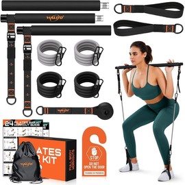 Pilates Bar Kit with Resistance Bands, 3-Section Yoga Pilates Bar, Portable Pilates Equipment for Women & Men Full-Body Workouts Home Gym