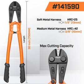 KSEIBI 141590 Heavy-Duty Large Bolt Cutter 30" for Cutting Fence, Steel Wire, Chain, Screws, Rivet, Padlock, and Metal Rods with Soft Grip Rubber Ergonomic Handle Cutters