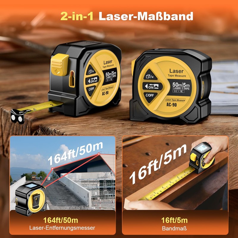 FNITAER Laser Rangefinder 50 m, 2-in-1 with 5 m Steel