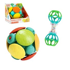 Bright Starts Juego de regalo Wobble & Rattle - Paquete de 2 juguetes para bebés, sonajeros y juguetes de pelota, gatear y perseguir, aprendizaje de causa y efecto, unisex, de 3 a 6 meses en adelante