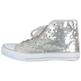 Brandsseller Women's Glitter Trainers Sequins Ankle High Lace-up Shoes (V.i.p. Us Kölle) - silver, size: 39 eu