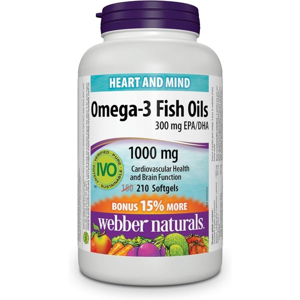 Webber Naturals Omega-3 Fish Oil 1,000 mg, 210 Softgels, Supports