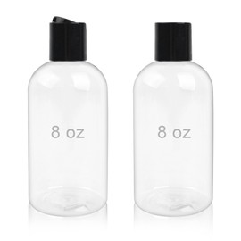 Neendohome 2 Pack 8 oz Empty Plastic Bottles with Black Disc Caps Reusable Clear Leak-Proof Travel Squeeze Containers for Shampoo Conditioner Toiletries Liquid Soap