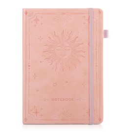 A5 Lined Journal Notebook, Hardcover Leather Journals for Women Men Gifts Office School with 60 Label Stickers, 200 Pages 100gsm Thick Paper, 21.5 X 14.5 cm - Pink