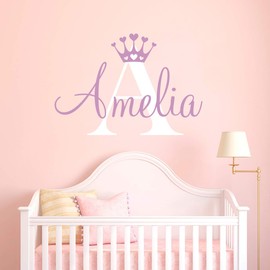 Custom Name Princess Wall Decal. Princess Crown Wall Sticker Princess Crown Wall Decals for Girls Bedroom Name Wall Decals for Girls with Crown Vinyl Wall Sticker Nursery Baby Girl Bedroom Decor vs129