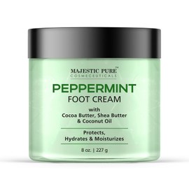 MAJESTIC PURE Crema Para Pies Con Menta, Crema Calentadora - Callos, Pies, Manos, Tacones, Codos, Uñas Y Rodillas - Suaviza E Hidrata La Piel - 8 Oz
