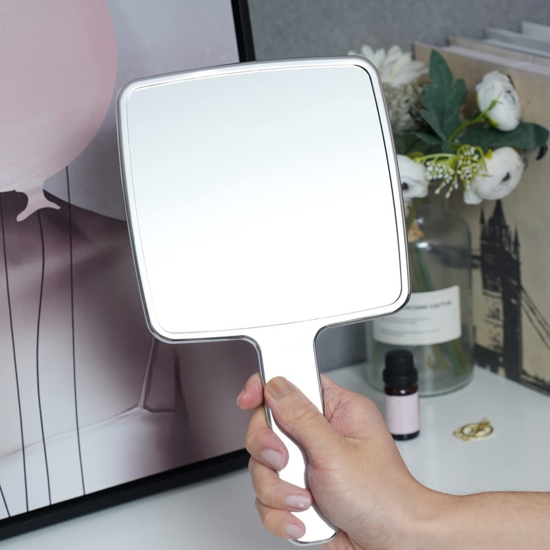YCHMIR Hand Held Mirror Electroplate Mirror Sliver, Square 9 x5.1