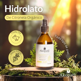 Hidrolato de Citronela Orgánico | Repelente Natural y Cuidado Facial | Skincare - Cuidado del Cabello | 100% Natural, Vegano | Agua Destilada con Aceite Esencial de Citronela | AKOPATLI (75ml)