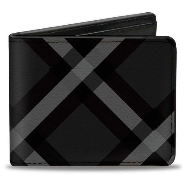 Buckle-Down Men's Wallet, Bifold, Buffalo Plaid X Charcoal Black Gray,