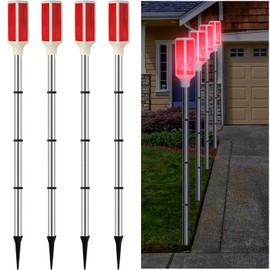 Macarrie 4 Pcs Solar Powered Driveway Markers Reflective Lights Driveway Reflectors on Poles for Snow Road Outdoor Yard Entrance (Red)