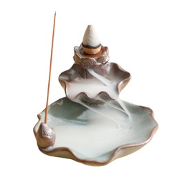 Quemador de incienso de cascada, soporte de incienso de reflujo de loto para conos de cerámica para decoración del hogar, meditación, yoga, rituales espirituales (azul claro)