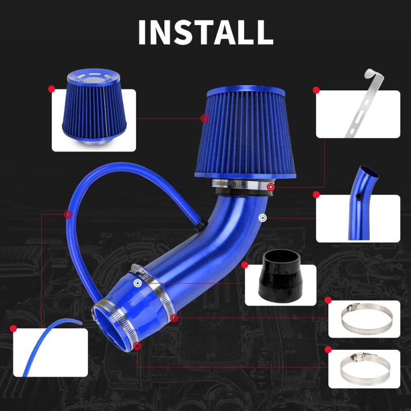 BARTOO Blue Performance 3" Universal Car Cold Air Intake Induction