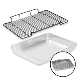 Baker's Secret Non-Toxic Large Roasting Pan 18" with Rack, Roaster 100% Recycled Aluminum, Turkey Roasting Pan, Vegetables, Poultry - The Natural Aluminum Collection PFOA, PFOS, and PTFE free
